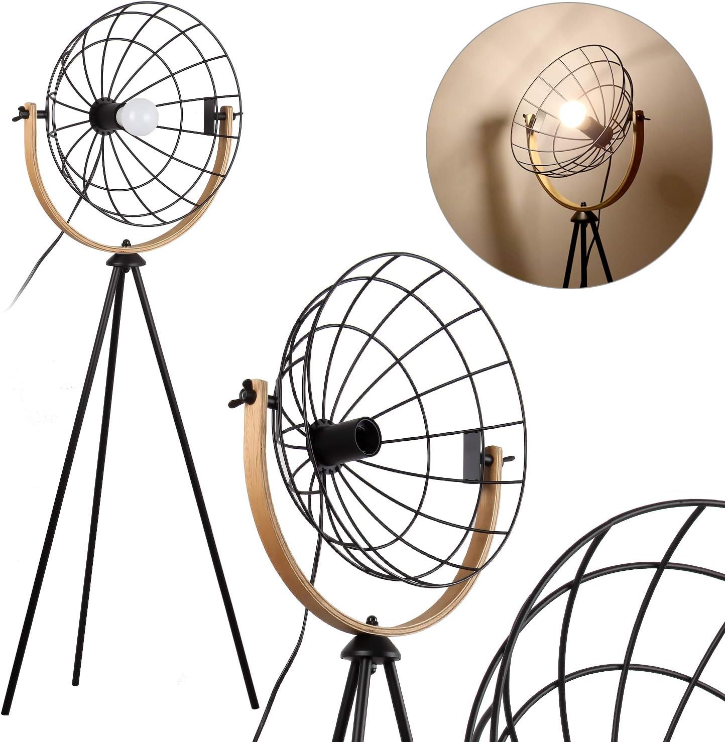 Modern Metal with Wood Floor lamp,148cm Vintage Creative Flames Floor