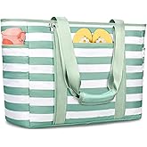 TEUEN Extra Large Beach Bags for Women, Waterproof Sandproof Beach Tote Bag Foldable Swim Pool Bag with Zipper and Wet Pocket