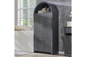 IFGET 71" Tall Arched Kitchen Pantry, Modern Fluted Wood Storage Cabinet with Doors, 3 Adjustable Shelves, 6 Door Shelves, Organizer, Versatile Cupboard for Kitchen,Bathroom, Dark Gray