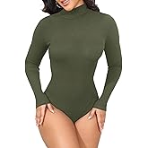 GEMBERA Womens Stretchy Long Sleeve Turtleneck Ribbed Knit Fitted Basic Bodysuit Shirt