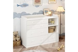 ROMSHINE Nursery Dresser with Baby Changing Table, Diaper Changing Tables for Nursery with 5 Drawers & Shelves, Changing Station Nursery Organizer for Bedroom, White (47.6" W x 19.7" D x 36.1" H)