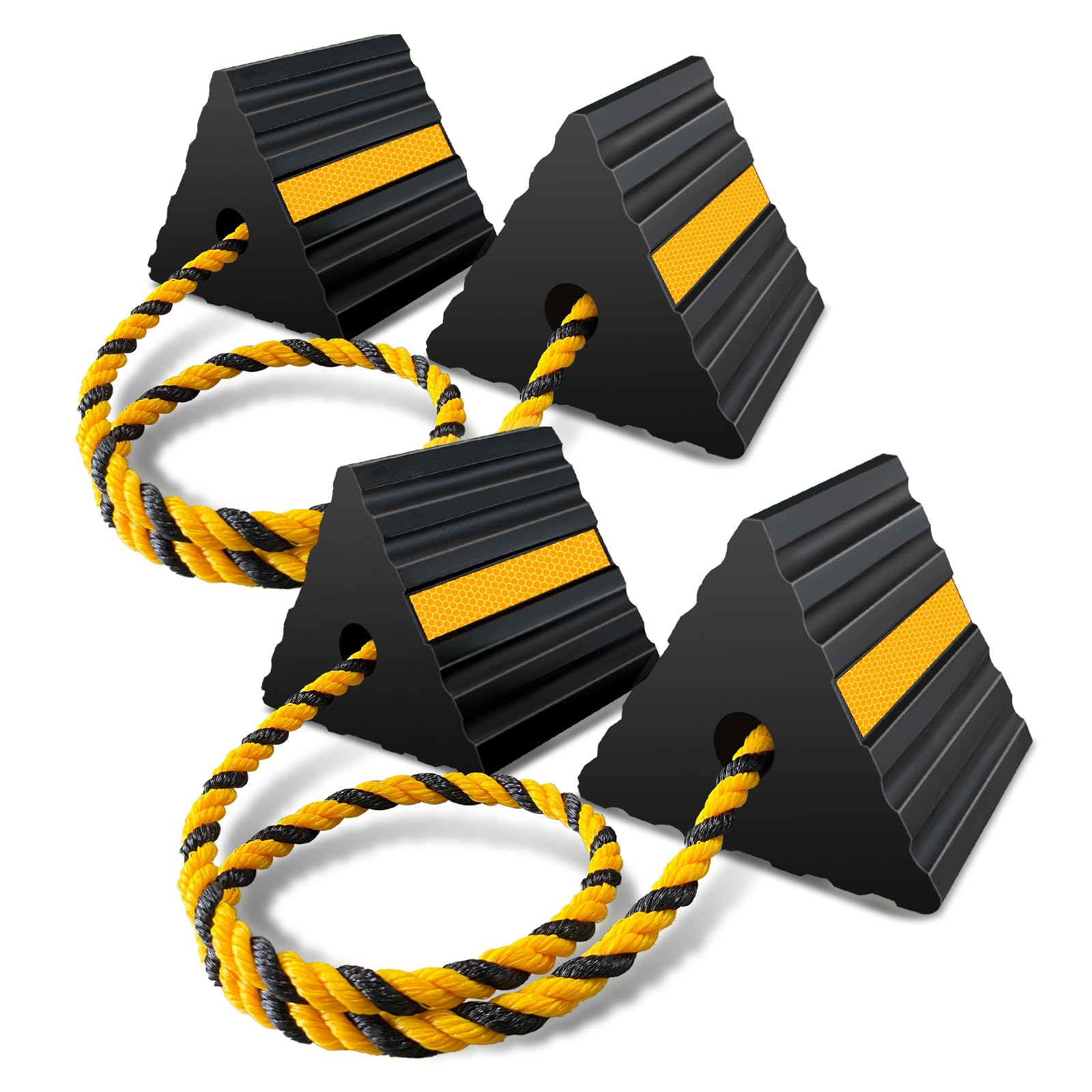 Photo 1 of ROBLOCK Rubber Wheel Chocks for RV Trailer Camper Truck Car Aircraft Boat, Versatile Rubber Chocks Block Stopper for Tire with Reflective Strips, Utility RV Accessories, 2pair/4pack