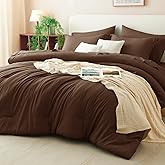 CozyLux Queen Comforter Set Brown, 7 Pieces Bed in a Bag Queen Size Comforter Set with Sheets, Bedding Sets with Down Alternative Comforter, Fitted Sheets, Flat Sheets, Pillow Shams and Pillowcases
