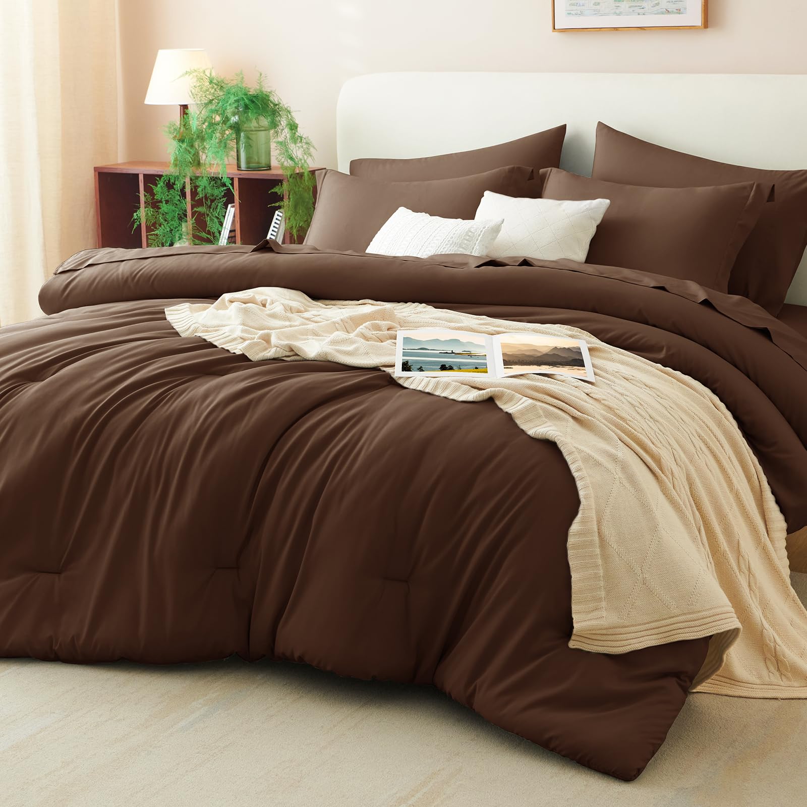 Photo 1 of CozyLux Full Size Comforter Sets Brown, 7 Pieces Bed in a Bag Full Comforter Set with Sheets, Luxury Soft Bedding Set with Down Alternative Comforter, Fitted Sheet, Flat Sheet, Pillowcases & Shams