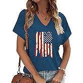 USA Shirts for Women 4th of July V Neck T Shirt Patriot Graphic Tee Casual Short Sleeve Tops