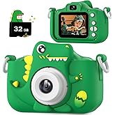 Upgrade Dinosaur Kids Camera, Christmas Birthday Gifts for Girls Boys 3-12, 1080P HD Selfie Digital Video Camera for Toddlers, Cute Portable Little Girls Boys Gifts Toys for 3 4 5 6 7 8 9 Years Old
