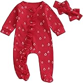 Afunbaby Newborn Baby Girl Boy Zipper Footed Romper Onesie Ribbed Ruffle One Piece Footie Jumpsuit Fall Clothes Outfit