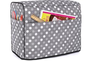 Luxja Dust Cover for Sewing Machine, Sewing Machine Cover with Pockets for Extra Accessories (Compatible with Brother and Singer), Gray Dots