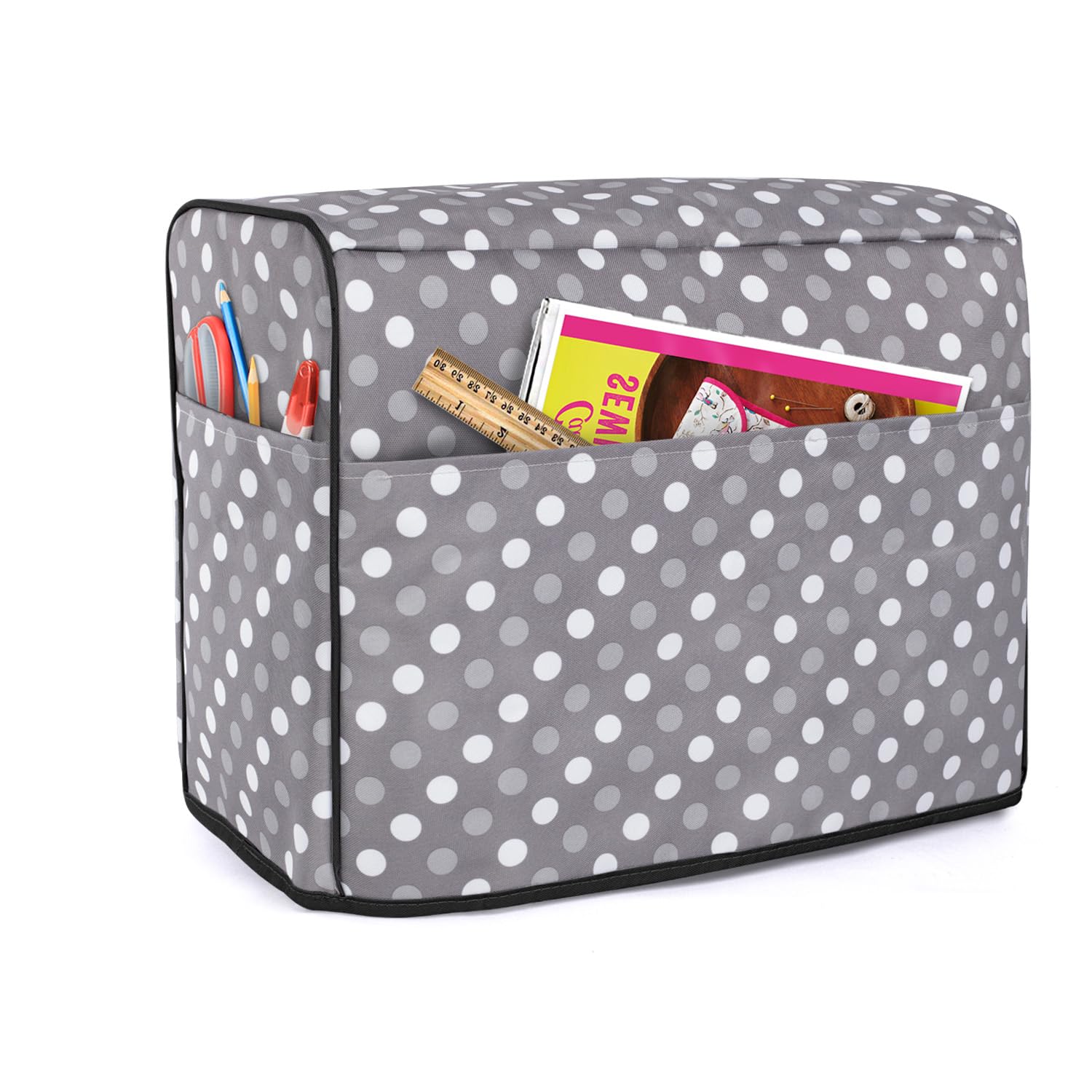 Luxja Dust Cover for Sewing Machine, Cover with Pockets for Sewing Machine and Extra Accessories (Compatible with Brother and Singer), Grey Dots