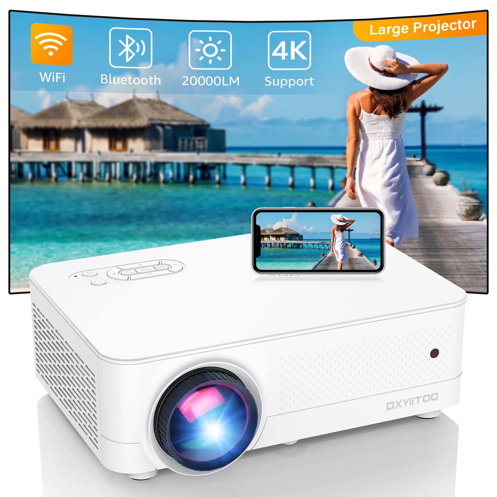 WiFi Bluetooth Native 1080P Projector, 20000LM 450