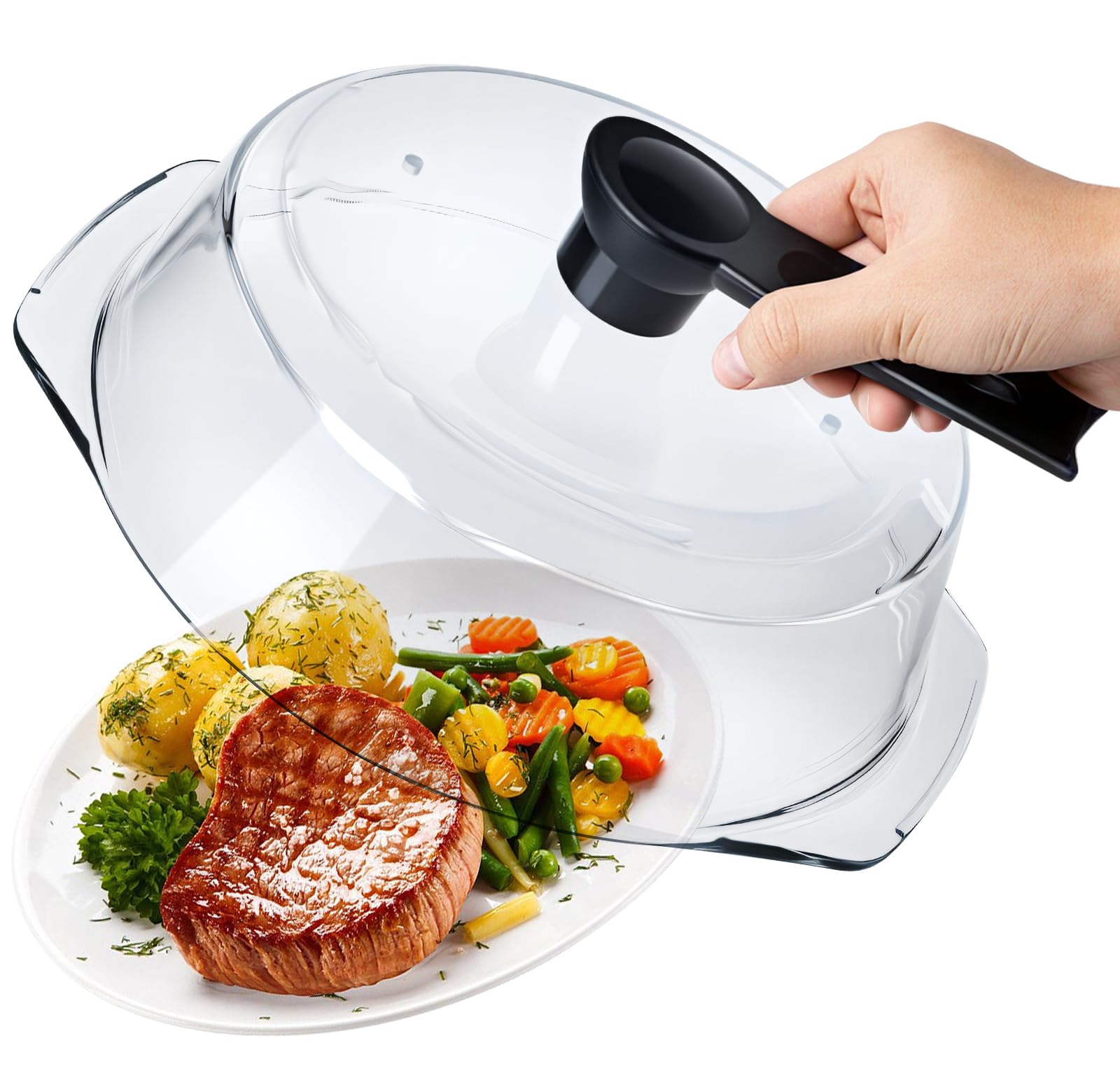 Photo 1 of Glass Microwave Splatter Cover, Microwave Cover for Food with Standup Handle, Dishwasher Safe, Food Safe, Clear Microwave Plate Splatter Guard Lid with Vent Hole, House Essentials for Gift, 9.5inch