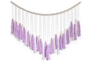XMGZQ Boho Macrame Wall Hanging,Large Purple Cotton Tassel Garland,Colorful Birthday Decor, Party Backdrop Christmas Decor for Bedroom,Nursery,Play Room,Baby Shower,Girls Room Decor,Purple Wall Decor