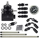 Universal Adjustable EFI Aluminum Fuel Pressure Regulator Kit with 0-100 psi Gauge AN6-6AN Fuel Line Hose Fittings (Black)