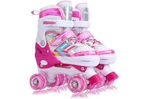 Roller Skates for Kids Girls Boys Beginners, 4 Size Adjustable Size with Light Up Wheels for Children