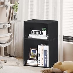YAHARBO 2 Cube Bookshelf, Black Record Player Stand