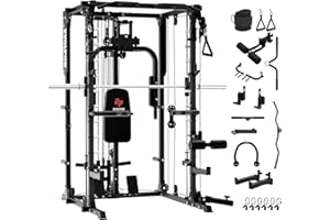 EVOLPOW M2A Smith Machine with LAT Pulldown, PEC Fly, Cable Crossover, Squat Rack with Full Body Training Attachments for Home Gym