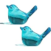 H&D HYALINE & DORA Set of 2 Blue Handmade Glass Bird Figurine Blown Glass Birds Ornament Crystal Glass Animals Decorative Collectible Figurines