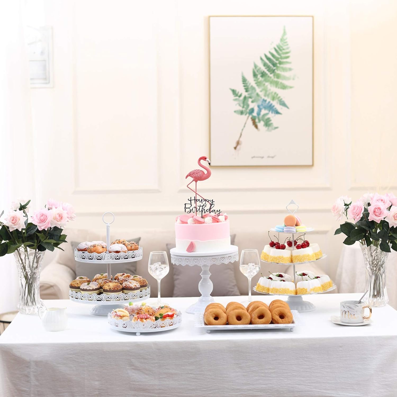 LIFESTIVAL 5 Pack Cake Stands Set White Metal Cupcake Holder Dessert Display Plate Decor Serving Platter for Party Wedding Birthday Baby Shower Celebration Home Decoration: Kitchen & Dining