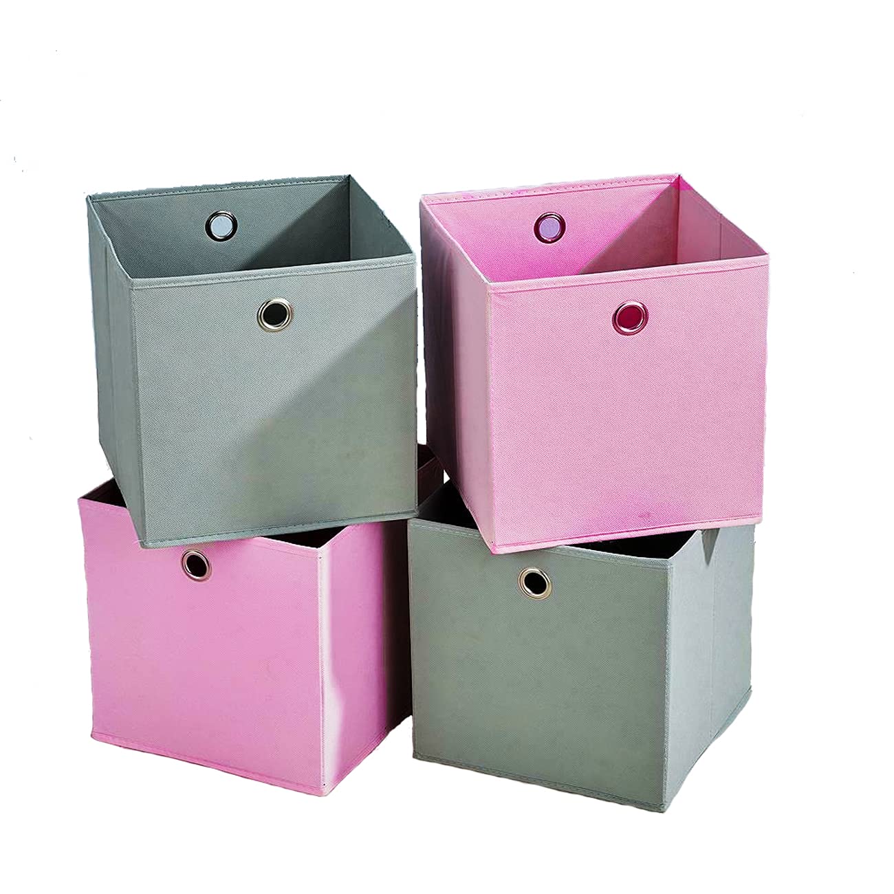 Max Solutions 4 Pcs Foldable Storage Box Folding Collapsible Organiser Cube Space Saver Canvas Fabric Basket Bins for Clothes Home Bedroom Nursery Office Playroom Toys
