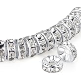 ZHIYUXI 200PCS Silver Rondelle Spacer Beads for Jewelry Making 8mm | Crystal Rhinestone Silver Spacers Beads for Bracelets Necklaces