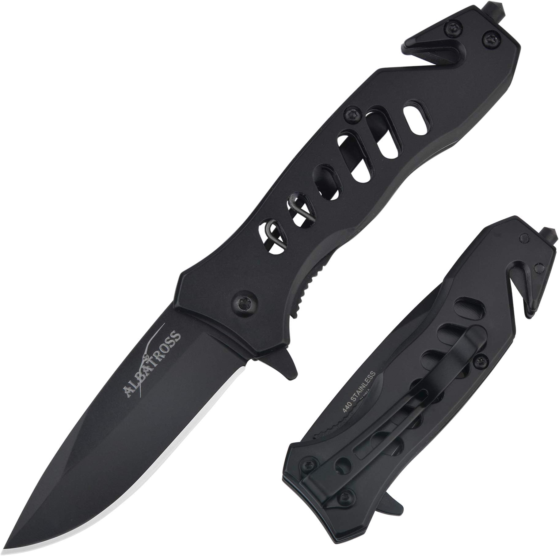 ALBATROSS FK003 Classic Sharp Tactical Folding Pocket Knife,SpeedSafe Spring Assisted Opening Knifes with Liner Lock,Pocketclip,Glass Breaker,Seatbelt Cutter