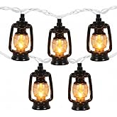 Bokoiuu 8.5FT Kerosene Lantern String Lights, 10 LED Bulbs, Plug in | Connectable Black Vintage Lantern Lights, Warm White, IP44 Waterproof, for RV Awning, Patio, Tent, Bedroom Decor, White Wire