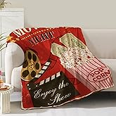 Movie Theme Blanket Gifts for Women Men Girls Boys Cinema Popcorn Film Reel Print Presents for Kids Adults Teen Birthday Christmas Decor Bedroom Living Room Couch Sofa Soft Cozy Flannel Throw 60"x50"