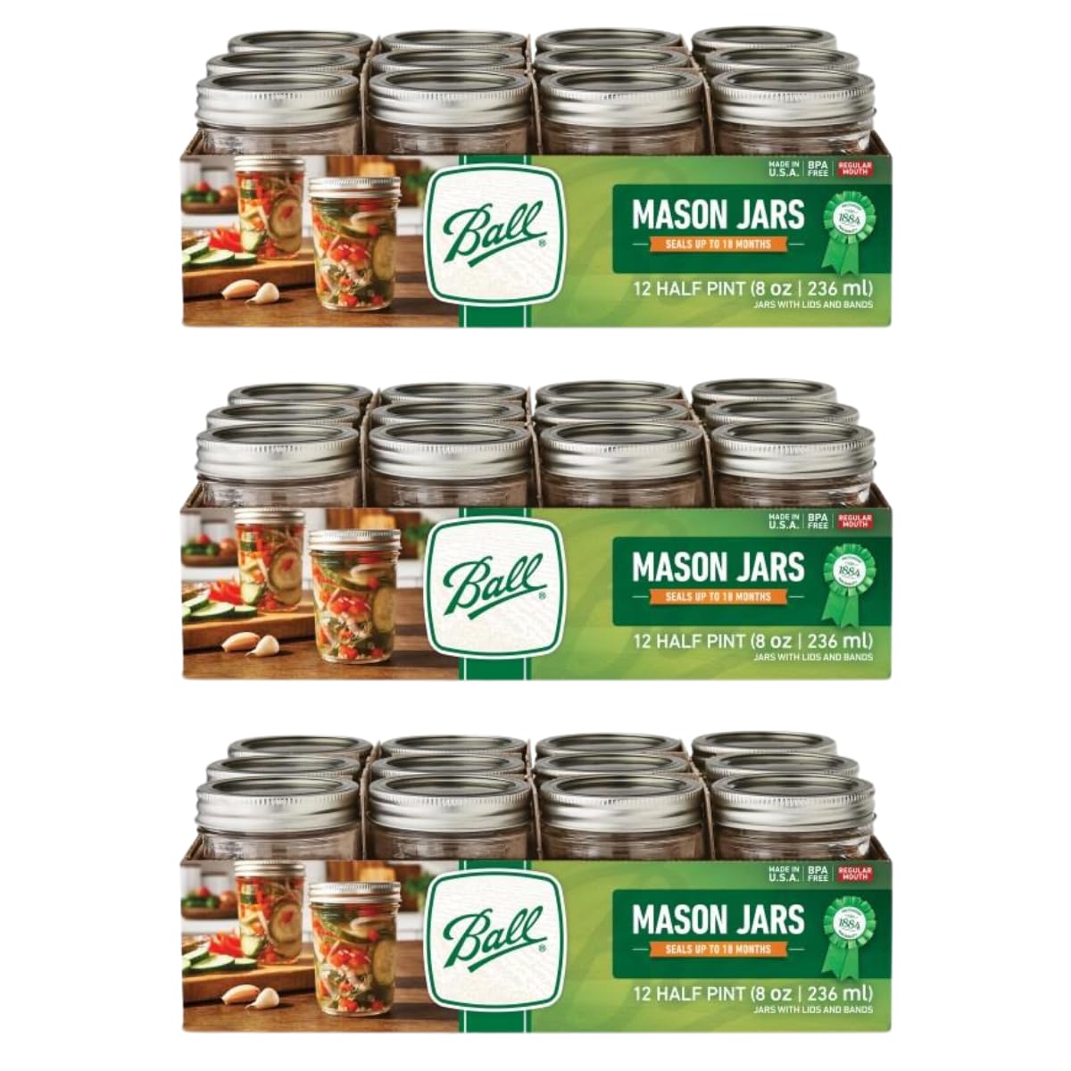 Ball Regular Mouth Glass Mason Jars with Lids and Bands, Used for Canning (Half Pint, 8 Ounce (Pack of 36)) Image