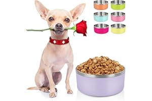 LIHONG Dog Bowls,Stainless Steel Dog Bowls for Small Medium Sized Dogs Non Slip,Insulated Dog Bowl,Pet Bowl for Food and Water,Rustproof(40oz,Light Purple)