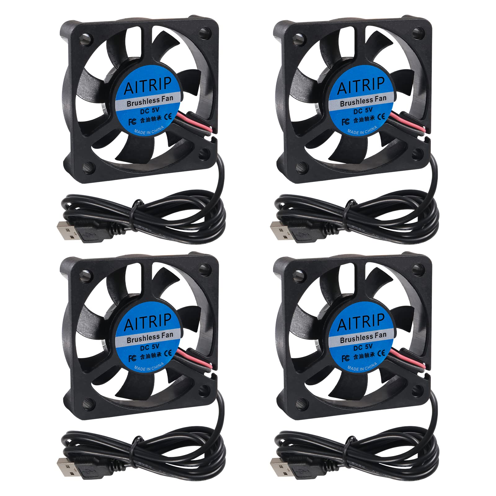 50mm Fan 5V USB Brushless DC Cooling Fan, 4 Pack Speed 4200 RPM Fan for Small Appliances Series Replacement (4 PCS 5010 5V USB)