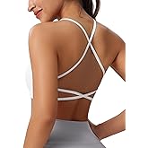 Strappy Sports Bra for Women,Spaghetti Straps Cross Open Back,Removable Padded,Low Impact Workout Yoga Crop Top