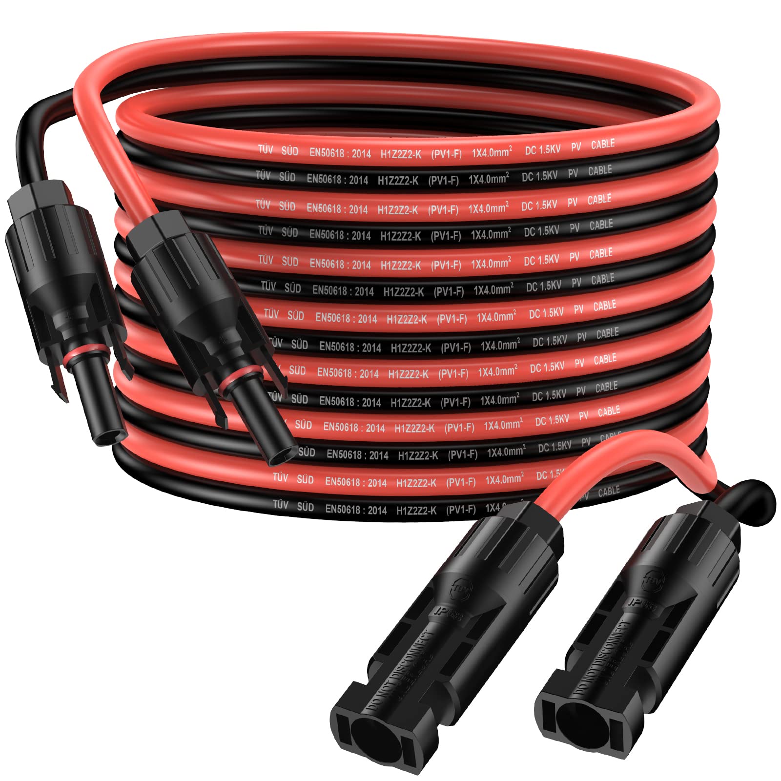 Proster Solar Panel Cable - 5m/16ft 12AWG 4mm² Solar Extension Cable IP68 Waterproof with Female and Male Connectors Solar Panel Connector Wires(5m Red + 5m Black)