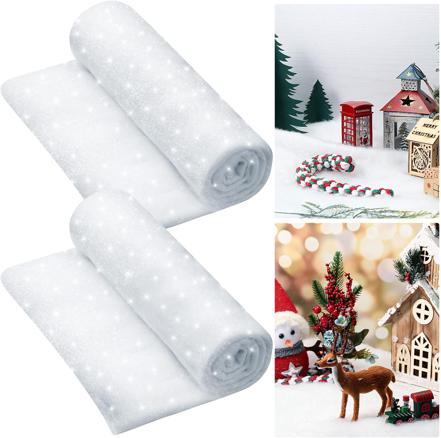 Artificial Snow - Christmas Snow Blanket Roll Glitter Snow Blanket Fake Snow Blankets for Christmas Village Artificial Snow Carpet Artificial Snow Blanket Fluffy Fake Snow for Xmas Decoration(2 Pack,4.9 x 6.5 Ft)
