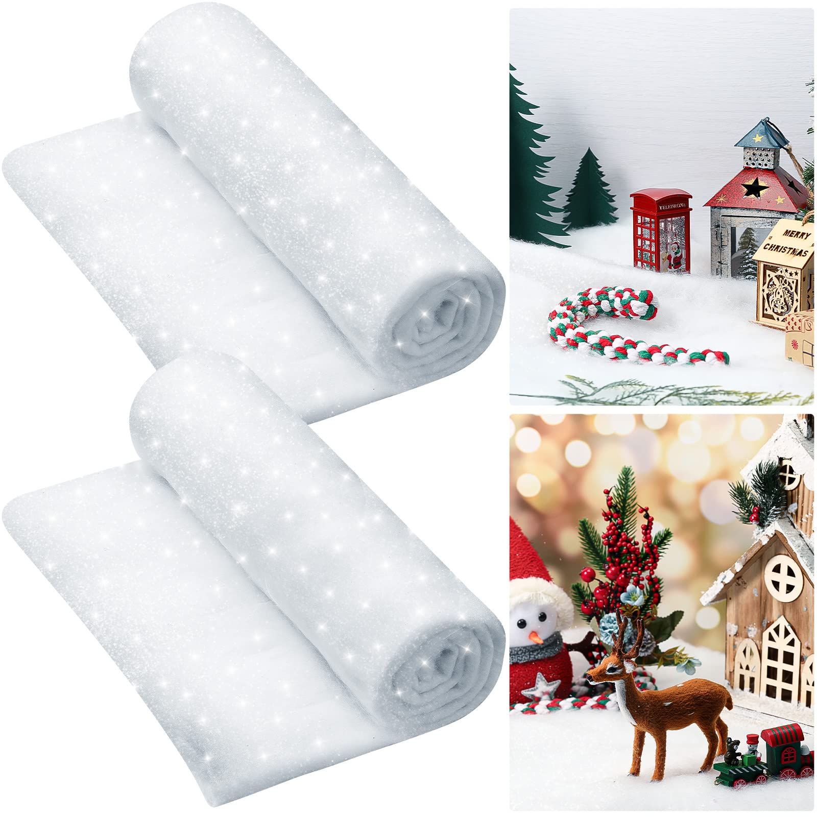 Hestya Christmas Snow Blanket Roll Glitter Snow Blanket Fake Snow Blanket for Christmas Village Artificial Snow Carpet Snow Blanket Fluffy Fake Snow for Xmas Decoration (2 Pack, 4.9 x 6.5 Ft)