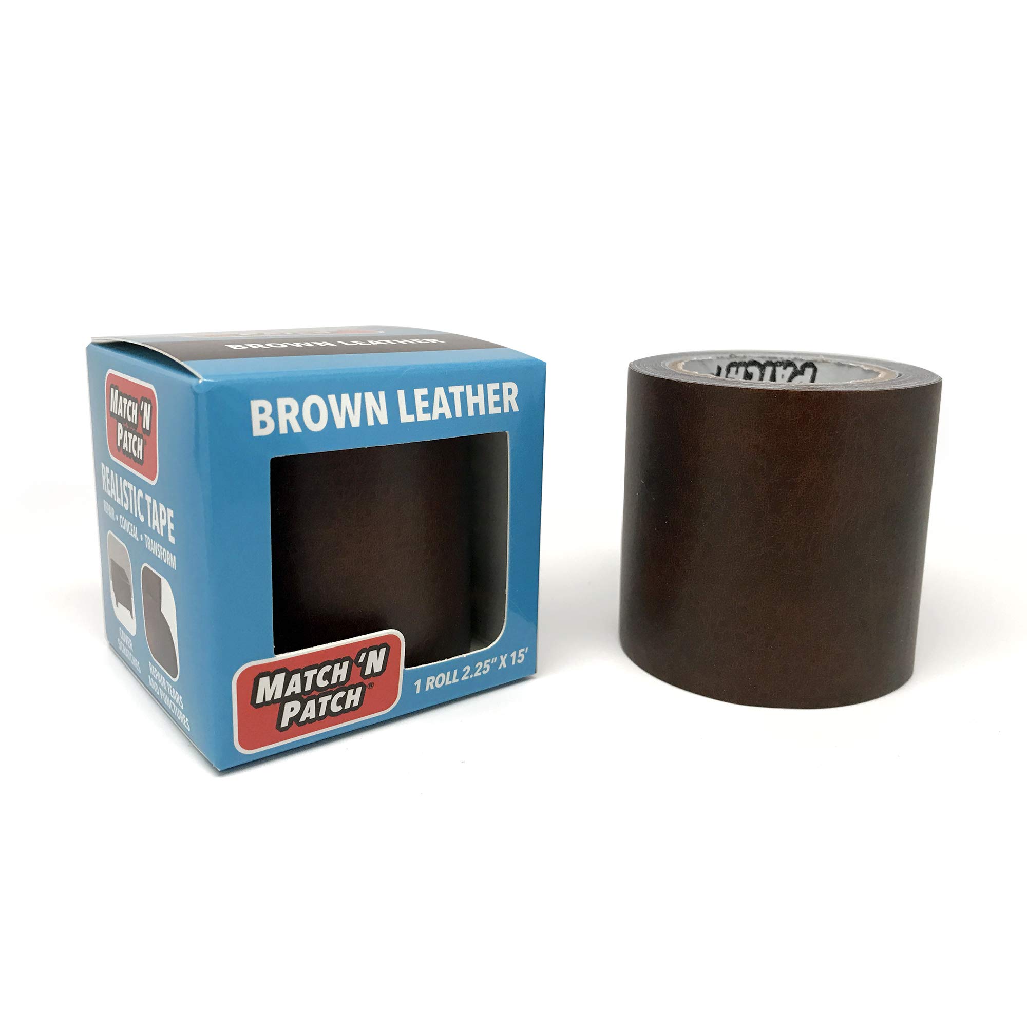 MATCH 'N PATCH Realistic Leather Repair Tape - Durable, Easy-to-Apply, Professional Grade, Versatile Use, Designed in North Carolina for Furniture Restoration, Home Decor & DIY - Brown - 15' x 2.25