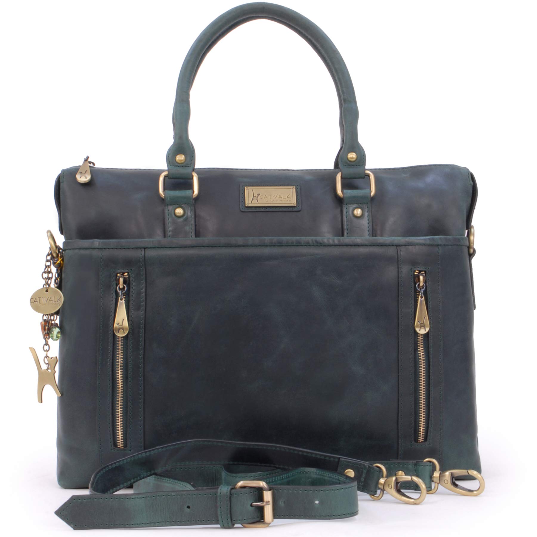 Catwalk Collection Handbags - Women's Large Leather Tote Bag - Ladies Work Laptop Bag - Briefcase With Detachable Cross Body Strap - Adele - Green