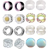 TIANCI FBYJS 8 Pairs Stainless Steel Ear Tunnels and Plugs Flesh Expander Earring Gauges Silicone Glass Piercing Strecher Set for Women Men 2G-5/8 G