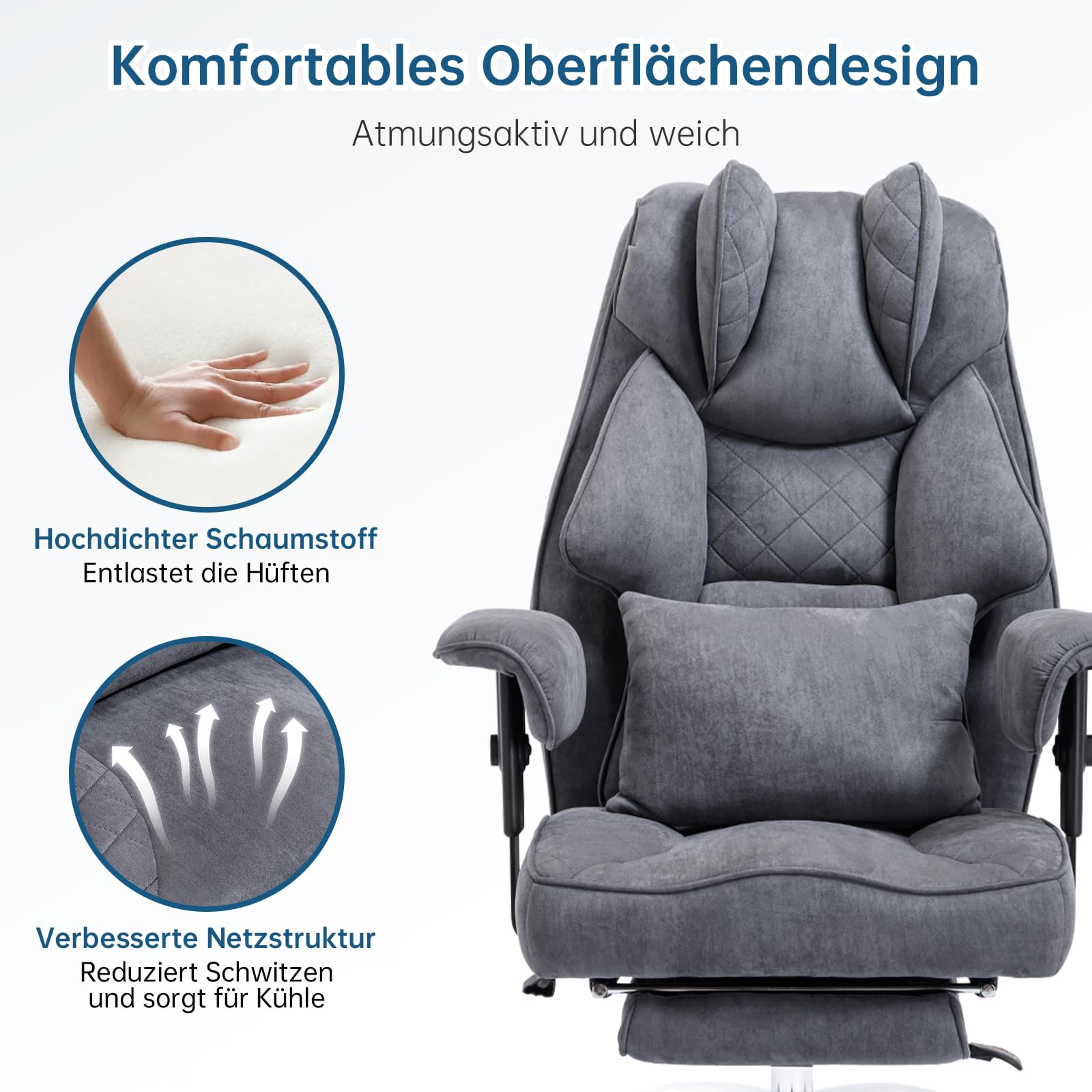 Asukale Ergonomischer Bürostuhl 200kg, Chefsessel mit Fußstütze 6
