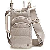 Water Bottle Holder with Strap for 30/32 oz, Crossbody Water Bottle Carrier Bag with RFID Blocking Phone Pocket for Gym Hiking Walking Camping Travel, Mocha Brown