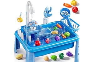 JUKUDAHU Water Table Play Sink Toy for Kids 2 3 4 5 6 Years Old - Outdoor Kitchen with Running Water, Fishing Games, Toddler Water Play Table for Kids Ages 3-8, Beach Outdoor Toys, Summer Gifts(Blue)