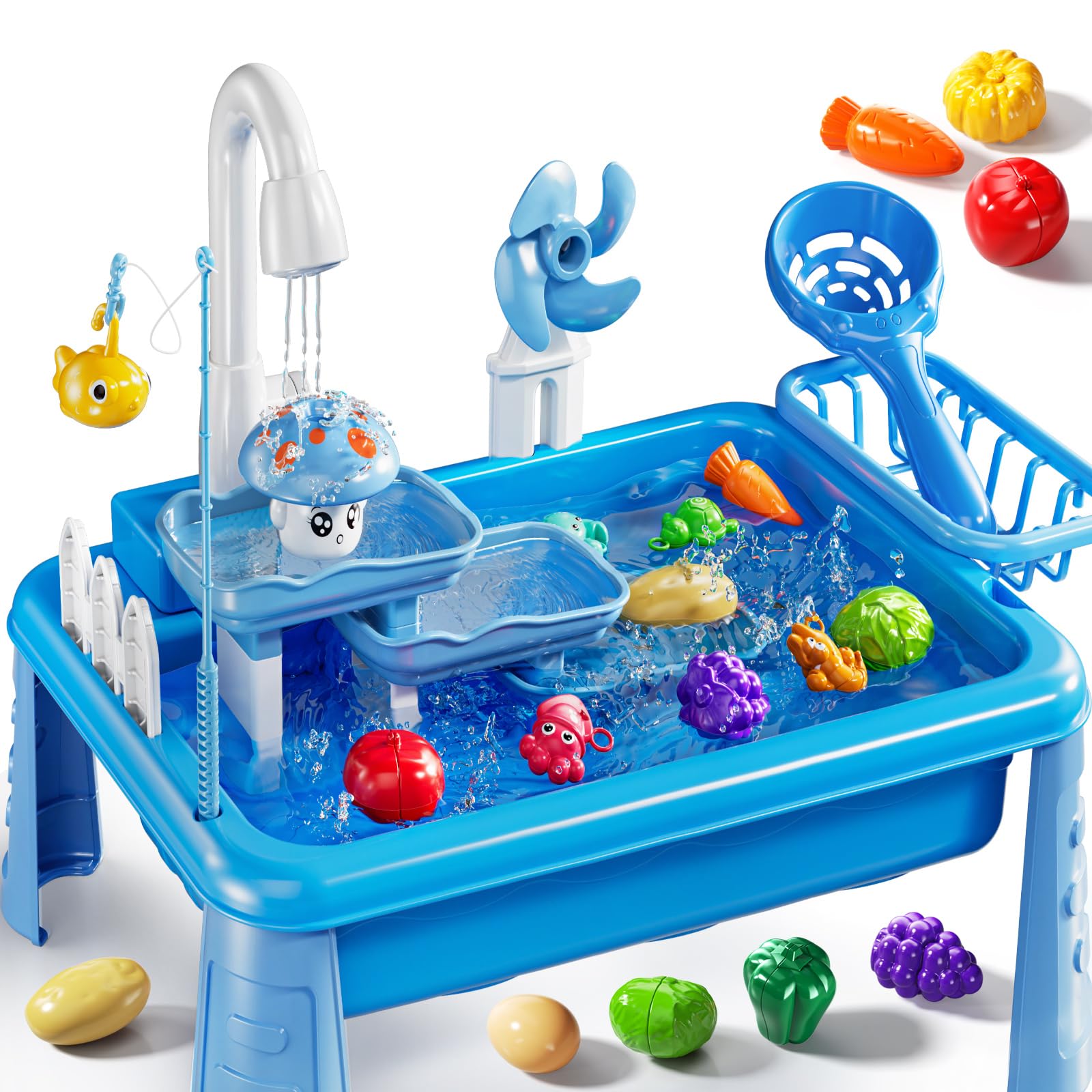 Photo 1 of JUKUDAHU Water Table Play Sink Toy for Kids 2 3 4 5 6 Years Old - Outdoor Kitchen with Running Water, Fishing Games, Toddler Water Play Table for Kids Ages 3-8, Beach Outdoor Toys, Summer Gifts(Blue)
