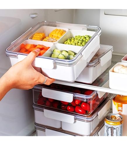Bandeja Dividida Para Verduras Con Tapa Y Asa, Bandeja De Frutas, Contenedor Portátil Para Aperitivos, Organizador De Refrigerador Para Aperitivos, Dulces, Nueces, Galletas, Frutas, Bandeja