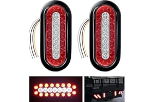 CZJCGD 6 Inch Oval Red White LED Trailer Tail Brake Lights Kit 2PCS, Backup Reverse Lights Sealed Reflectors Flush Mount Grommets, IP67 Waterproof Turn Trailer Lights for RV Truck