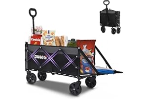 Duhkoi Collapsible Folding Wagon with Tailgate, 12lbs Medium Utility Cart, 120L Compact Capacity Wagon with Wheels, Adjustabl