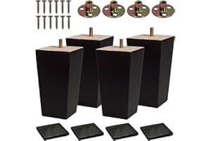 BARIEN (5 Sizes: 3"- 4"- 5"- 6"- 8") Set of 4 Wood Furniture Legs - Square Sofa Legs, Couch Leg - Brown Mid-Century Modern Replacement Legs for Armchair Recliner Coffee Table Dresser (5")