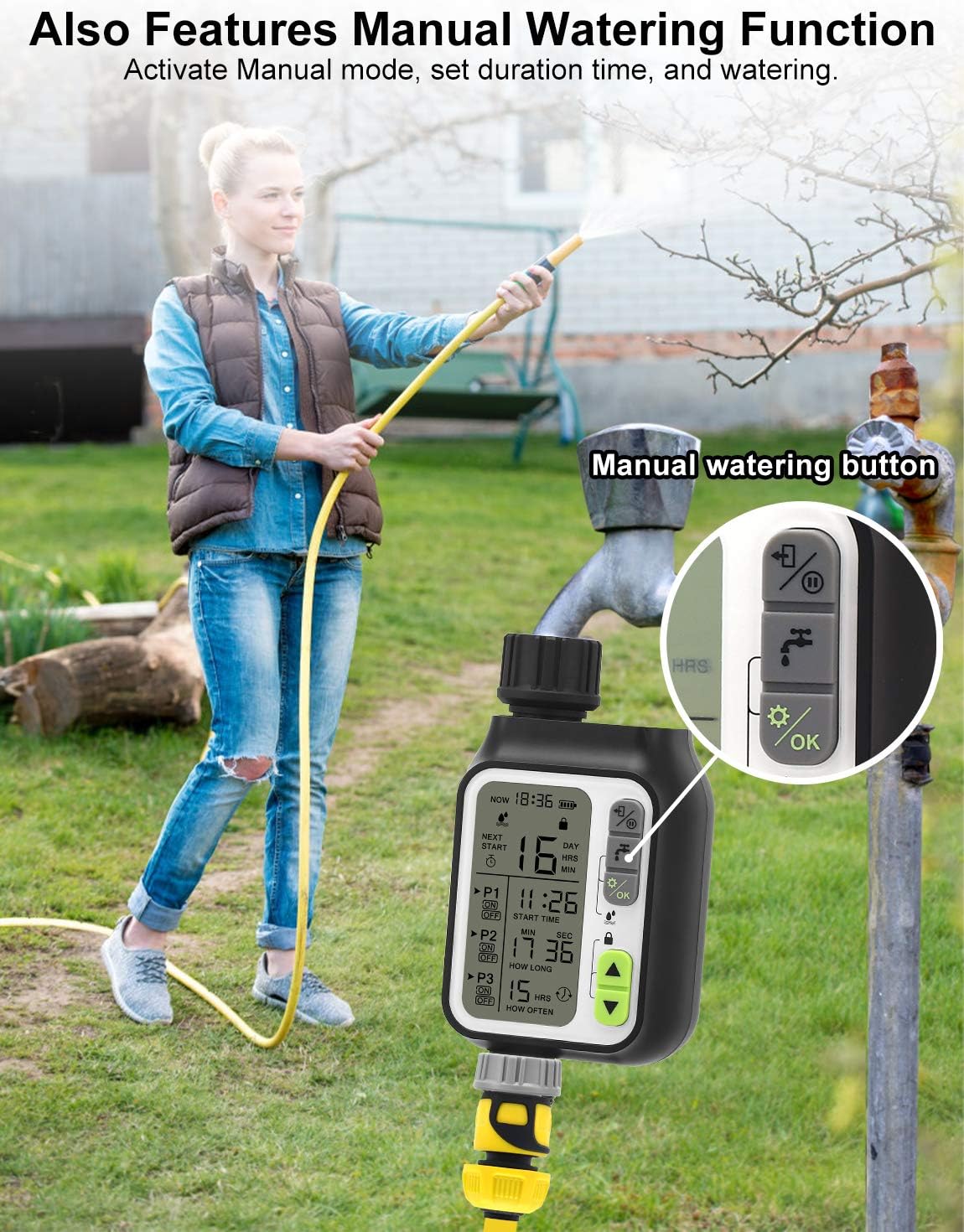 TREKOO Watering Timer Programmable Digital Hose Timer Faucet Timers Irrigation Tool for Garden Lawn Sprinklers: Home & Kitchen