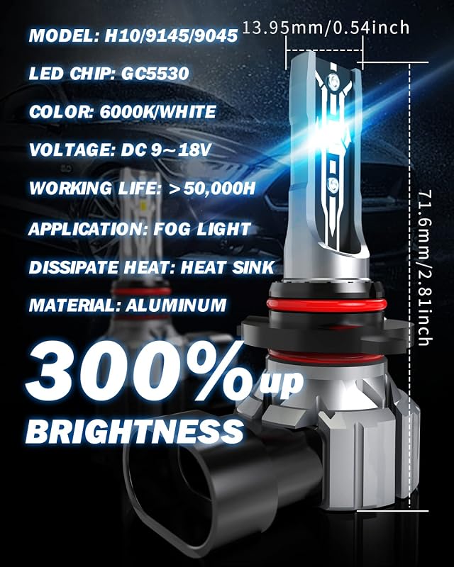 Ampoule H10 LED 55W, Canbus 9005 9006 9145 9140 LED Kit De Conversion D'Antibrouillard De Voiture, IP65 Étanche 12000 LM Antibrouillard Ampoules, 6000K Xenon Blanc (2Pcs)