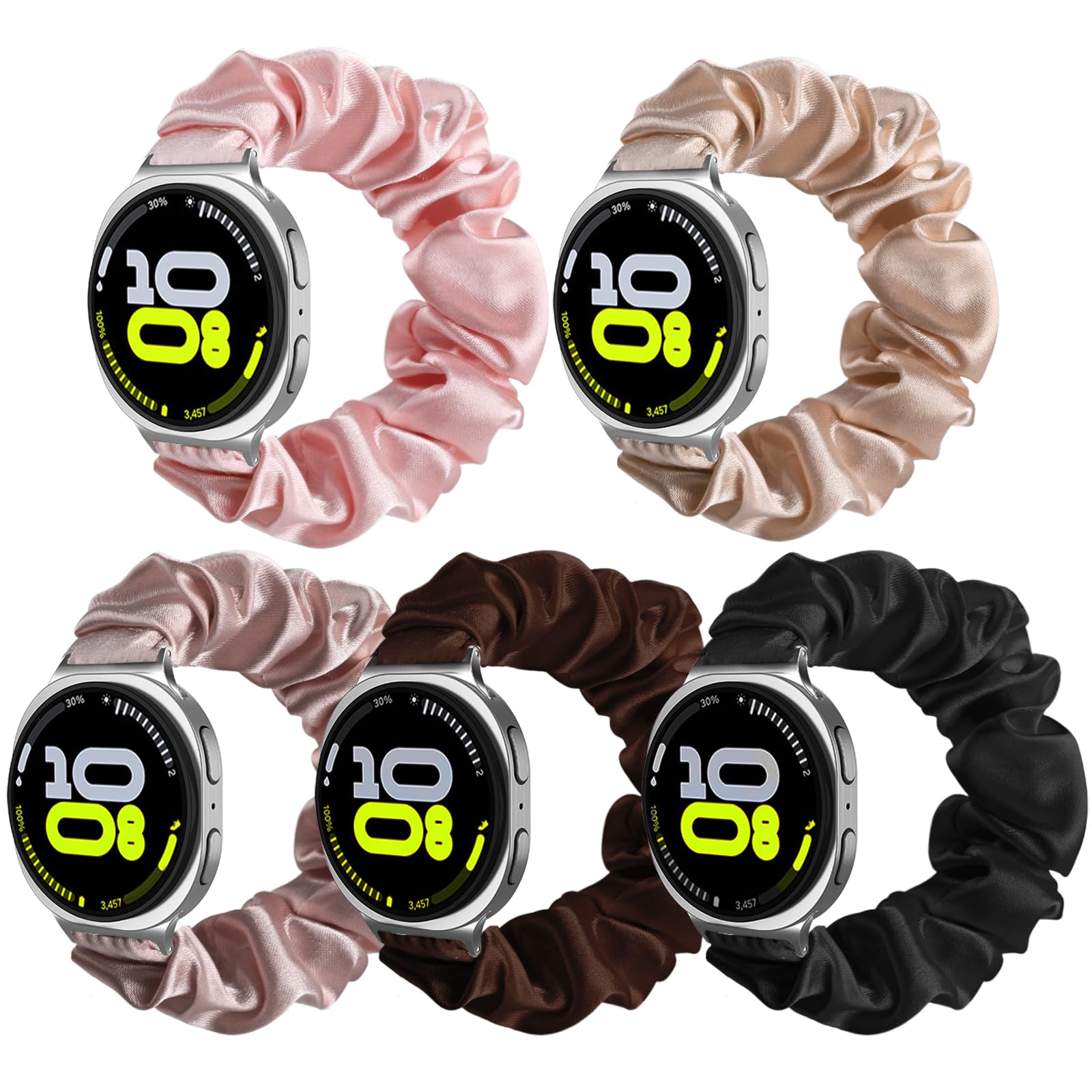 Simpeak 5-Pack Elastic Scrunchie Bands Compatible with Samsung Galaxy Watch 8 40mm 44mm 46mm, Stretchy Bracelet Band for Women Compatible with Samsung Galaxy Watch 8 Classic 46mm (2025) (Light Series)