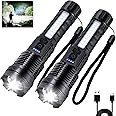 Peascat Flashlight High Lumens Rechargeable 2 Packs, 1,000,000 Lumens Super Bright LED Battery Powerful Handheld Flashlights with 7 Modes, COB Side Light, USB C, Zoomable, Waterproof for Emergencies