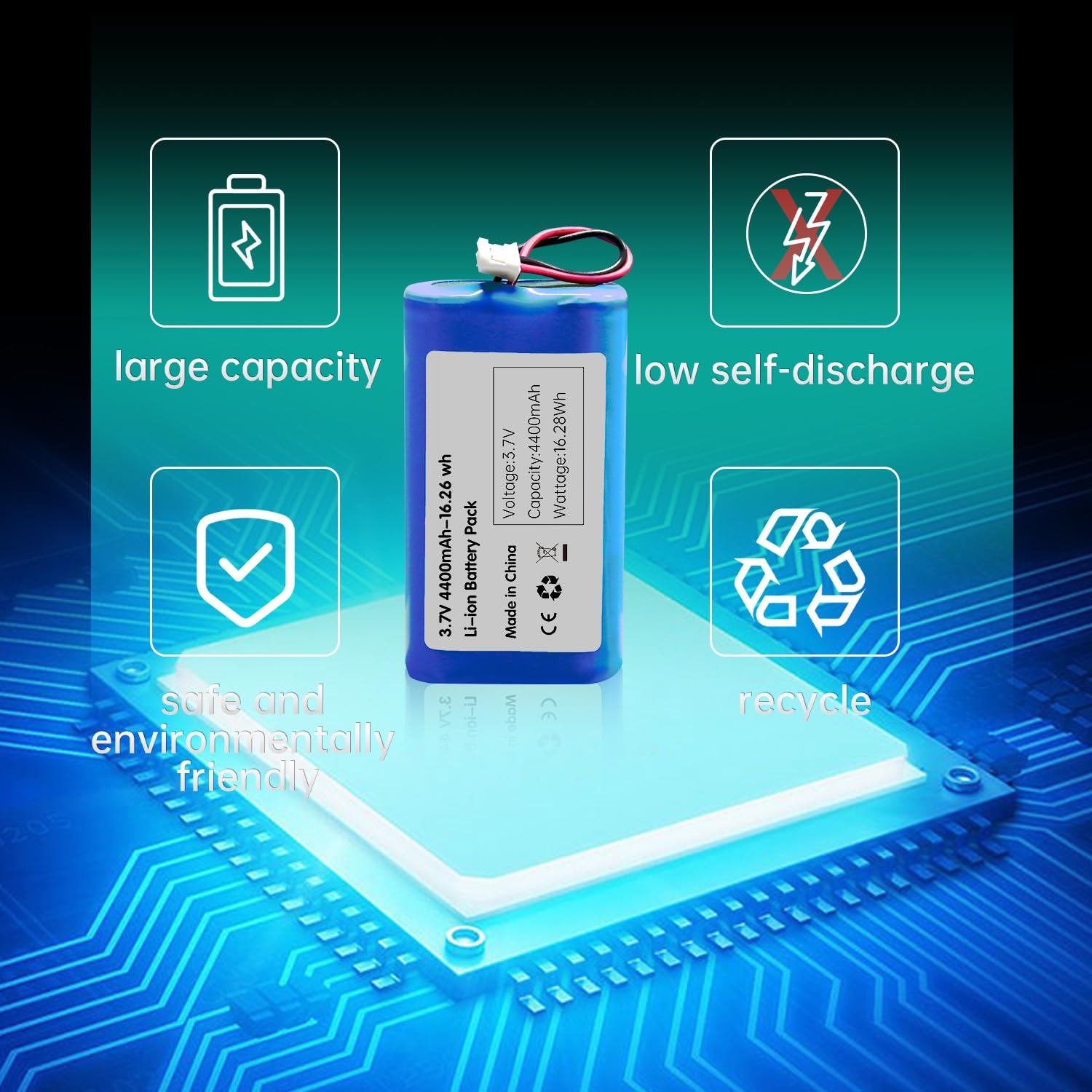 Qimoo 3.7V 4400mah-16.28Wh Rechargeable Battery Pack Lithium Ion Batteries with PH2.0mm Connector for DIY Electronics Products, Toys, Lighting, Bluetooth Equipment